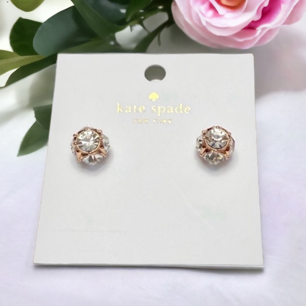 Kate Spade Earrings Rounds Crystal Studs with Rose Gold Posts Lady Marma…
